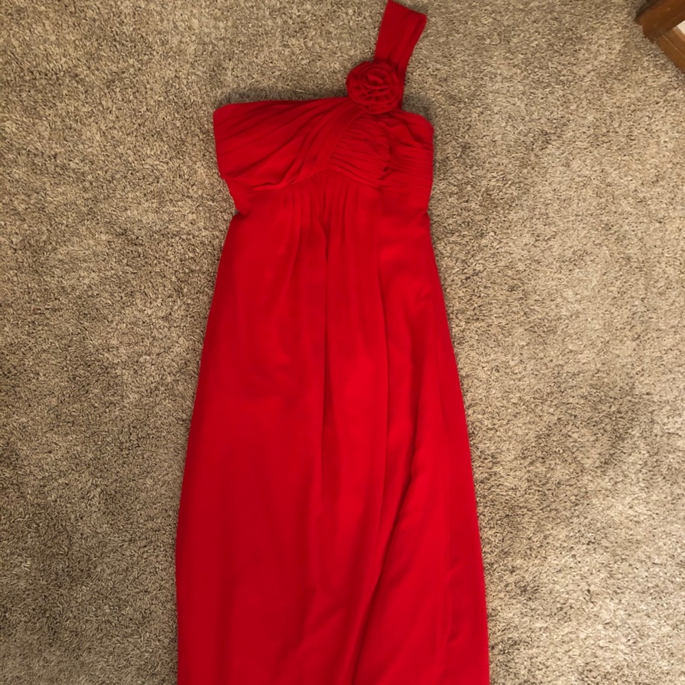 Red one shouldered prom dress, worn once, size 2